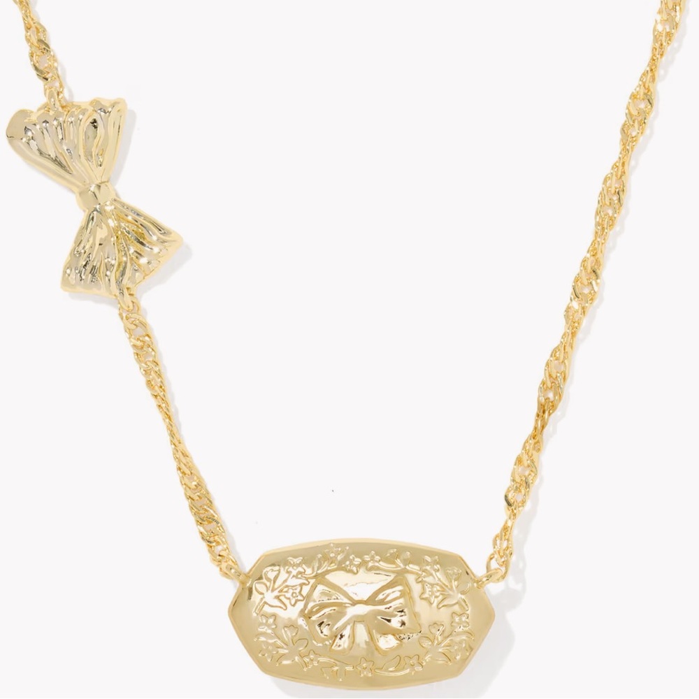 NEW Kendra Scott X Love Shack Fancy Blue Bow Pink Floral Necklace Dual Side Gold - Picture 6 of 6